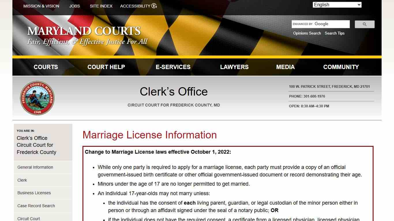 Marriage License Information | Maryland Courts