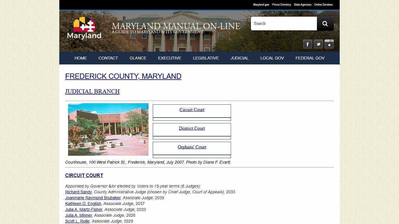 Frederick County, Maryland - Government, Judicial Branch