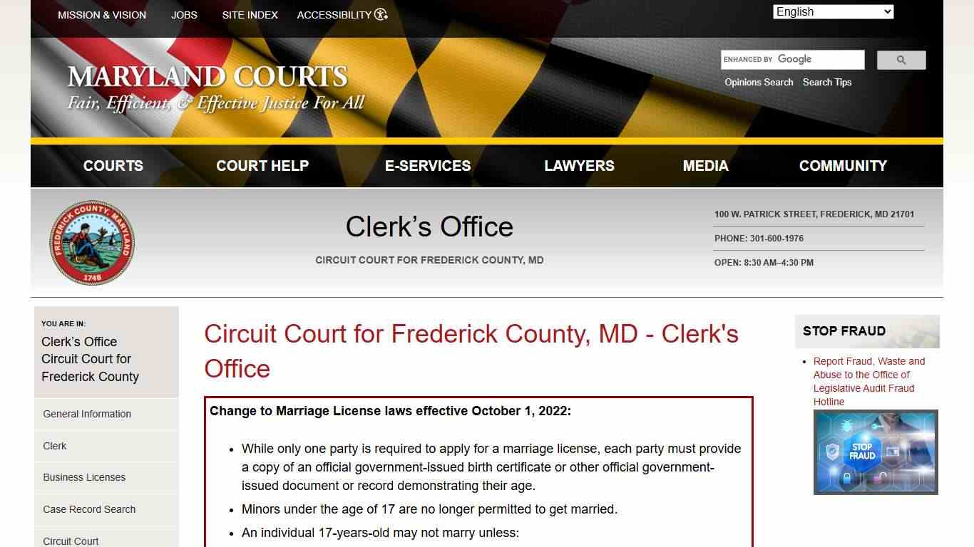 Circuit Court for Frederick County, MD - Clerk's Office | Maryland Courts