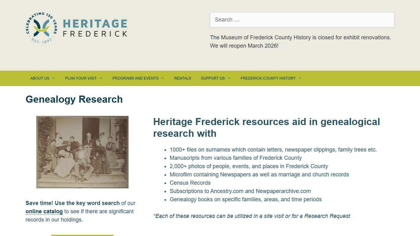 Genealogy Research at Heritage Frederick - The Historical Society of Frederick County